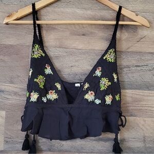 Free People Black Beaded Crop Top